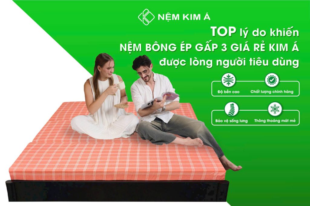 Hình ảnh nệm bông ép gấp 3 giá rẻ tại Nệm Kim Á